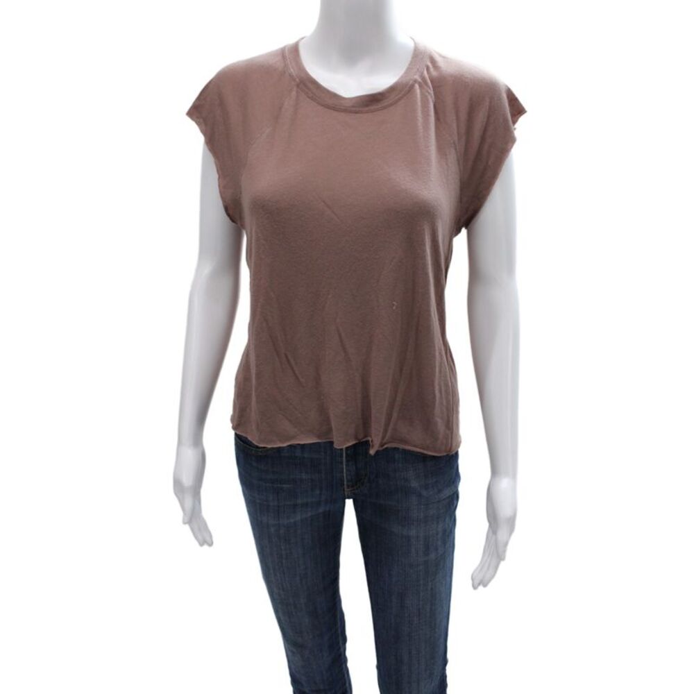 David Lerner Women Brown Basic T-Shirt Crew Neck Short Sleeve Size XS